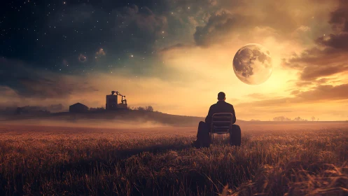 Quiet moonrise over golden fields and a dreaming soul.