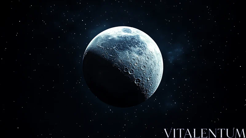 Lunar hemisphere rendered in high-contrast photorealistic detail