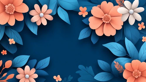 Coral Blooms Dance Across Deep Teal Canvas.