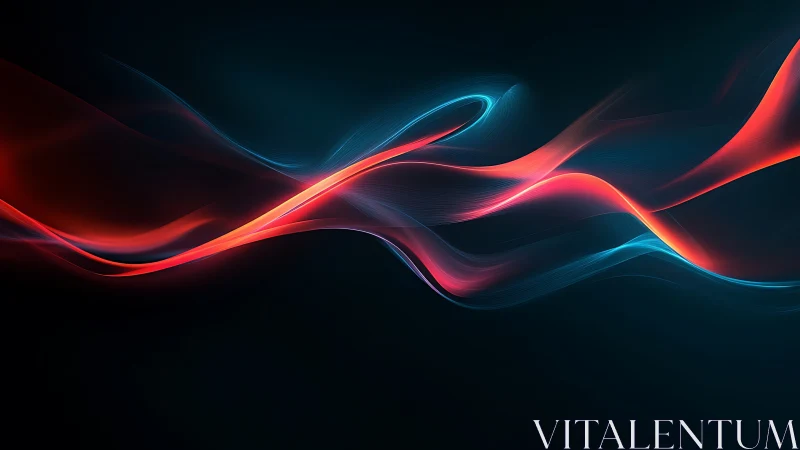 Red and blue light trails on dark abstract digital background.