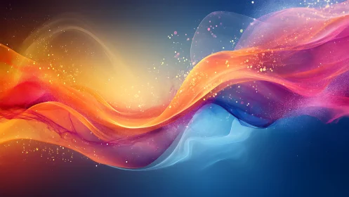 Vibrant flowing color waves over deep blue background.