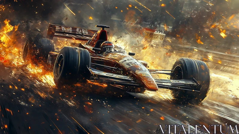 Blazing Formula racer knifes through molten sparks and fury.