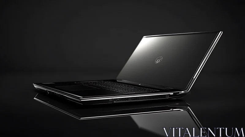 High-gloss black laptop rendered with reflective surface modeling