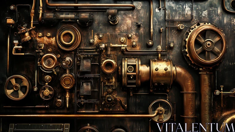 Mechanical wall structure displays interconnected brass machinery