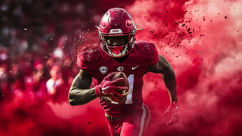 Crimson comet charges forward through swirling stadium smoke