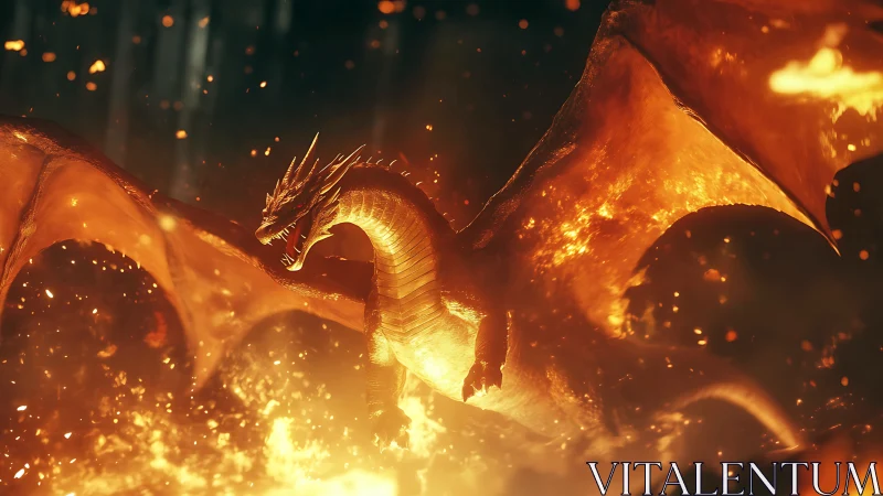 Fireborne dragon collapses night into a storm of molten light