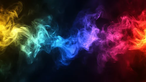 Digital painting of prismatic smoke ribbon on dark ground.