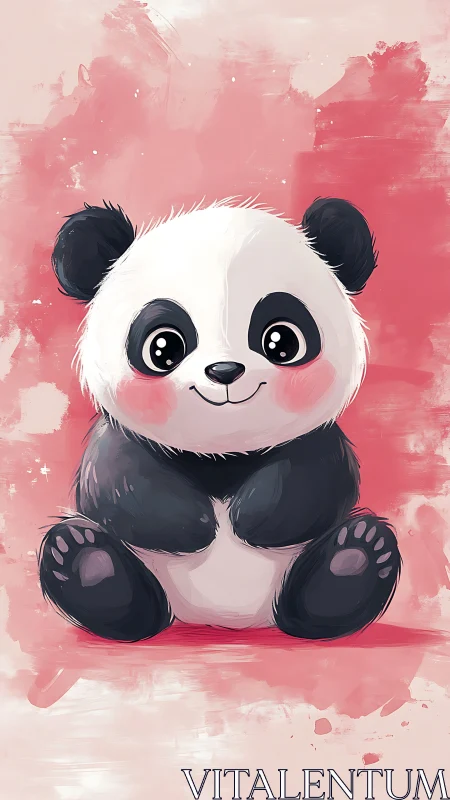 Adorable baby panda sitting sweetly on a rosy backdrop.