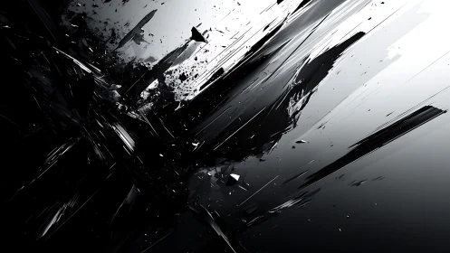 Abstract Black Shards on Gradient Background, Digital Art Style.