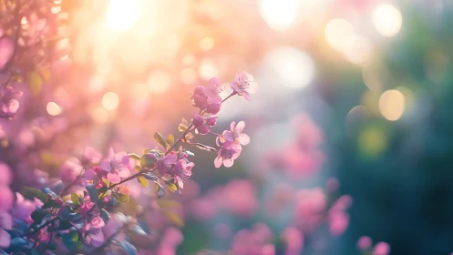 Bloom's Golden Hour Dance: Pink Petals in Luminous Reverie.
