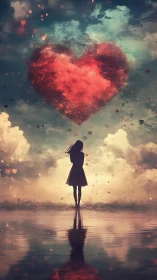 Girl Gazing at Her Glowing Heart in the Sky.