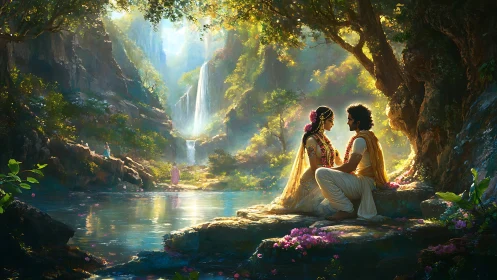 Sunlit river hideaway where lovers share a quiet promise.