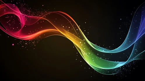 Multicolor light wave arcs on dark gradient background.