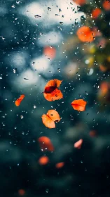 Autumn Leaves and Rain Droplets: Nature's Wet Reflection.