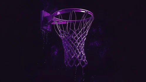 Glowing purple hoop inviting late night basketball dreams.