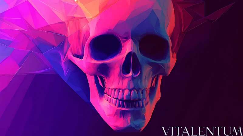 Polygonal human skull is rendered with neon gradient lighting