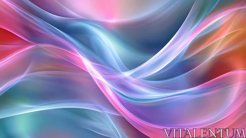 Iridescent flowing ribbons in soft abstract gradient light.