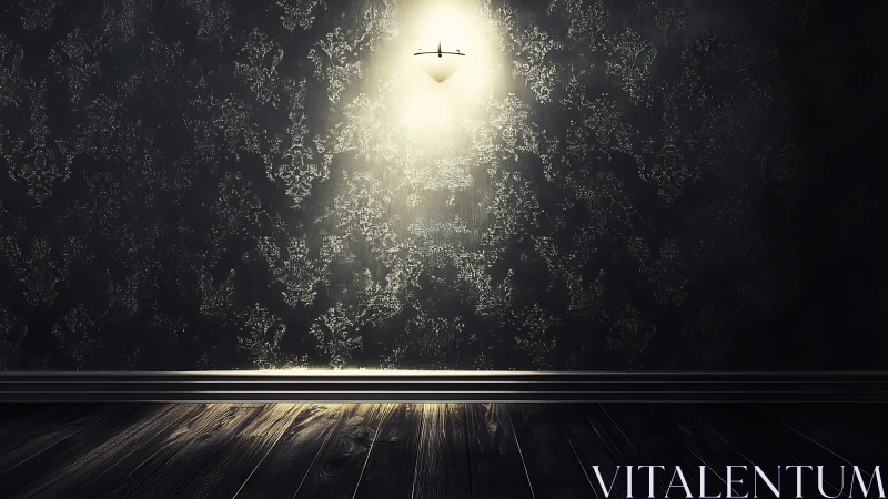 Photorealistic moody interior wall with single sconce light.