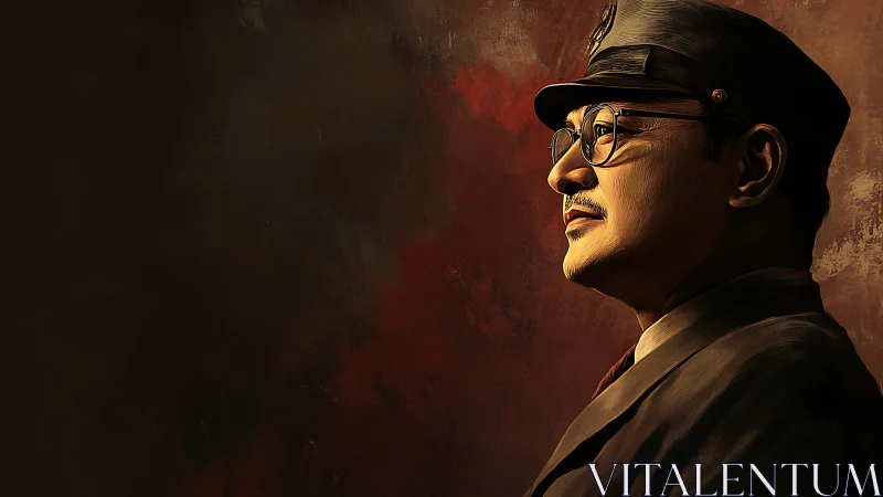 Side profile portrait shows uniformed man in soft warm light