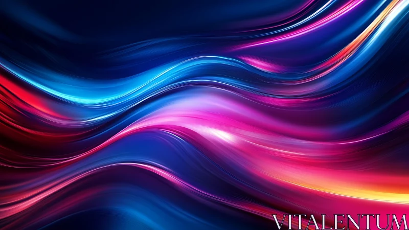 Vibrant neon light waves flow across a dark cosmic field