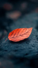 Single orange leaf rests sharply focused on dark stone