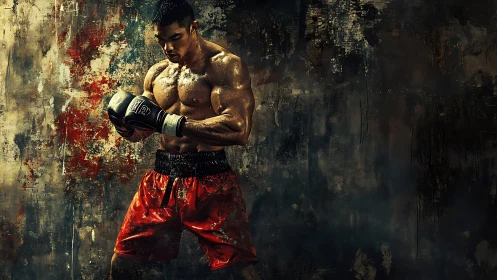 Athletic Boxer Portrait with Textured Urban Wall Backdrop.