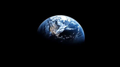 Earth half-illuminated in deep space with high-contrast rendering