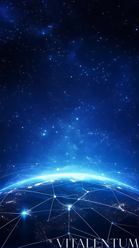 Global night network links across illuminated Earth surface.