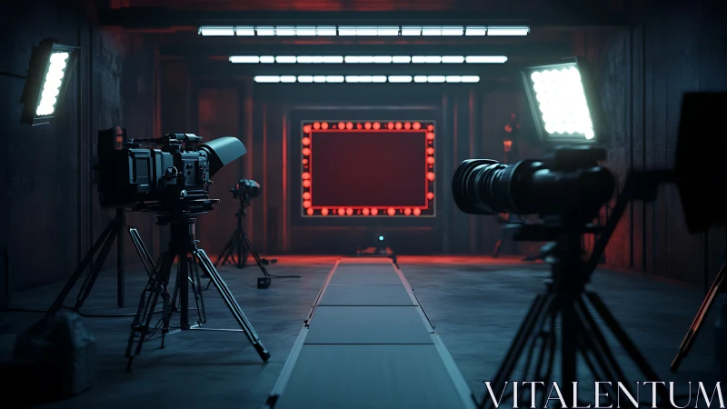 Moody film studio set glowing with cinematic anticipation.