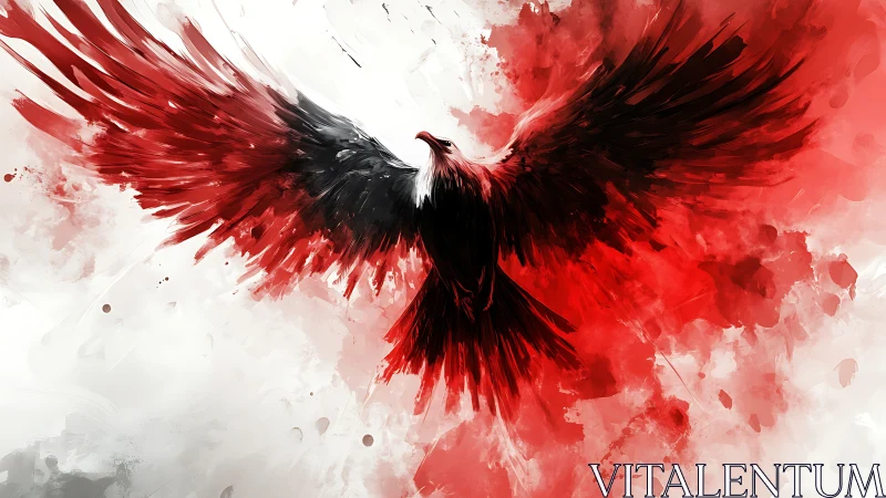 Majestic Eagle in Flight, Red and Black Watercolor Digital Art.