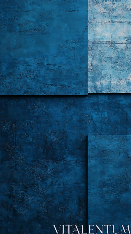 Layered blue concrete panels create a calm urban backdrop