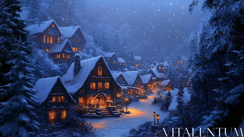 Snowy alpine village glows with warm lantern-lit winter magic