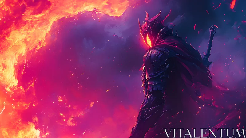 Flame-crowned warlord studies a swirling infernal horizon