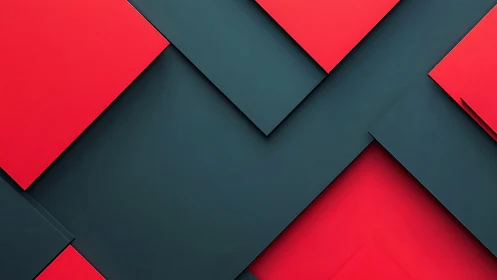 Geometric red and charcoal planes construct layered diagonal grid