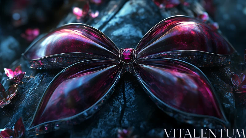 Glimmering crystal flower resting on midnight stone petals.