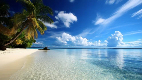 Serene Tropical Beach Paradise with Palm Trees and Clear Waters.