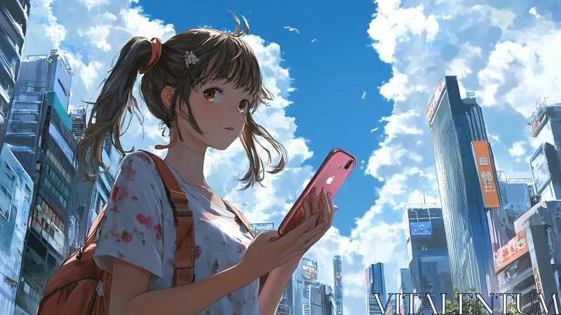 Bright city afternoon follows a curious girl with her phone