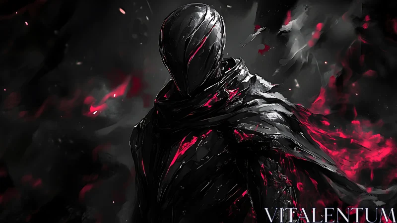 Obsidian wraith wrapped in crimson embers of the void.