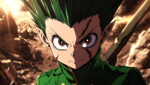 Scarred green warrior locks eyes with a stormy destiny