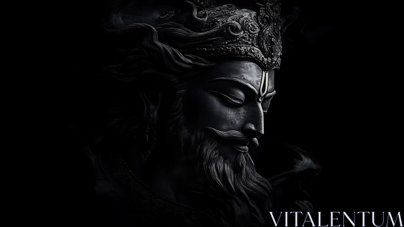 Rendered side profile shows ornate bearded deity figure