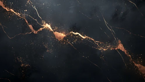 Dark marble surface with metallic copper fracture veins.