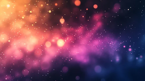 Dreamy cosmic bokeh lights drift across a vibrant night sky