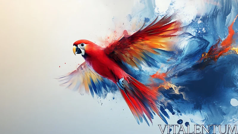 Digital rendering shows scarlet parrot integrated with paint flow
