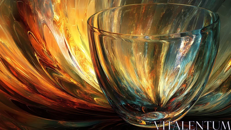 Glass vessel against swirling abstract light field.