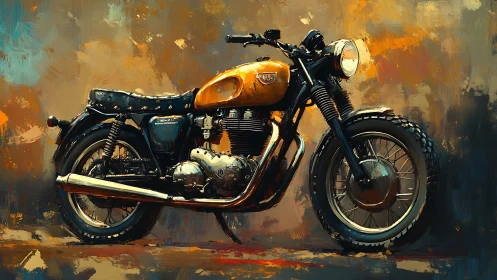Vintage cafe racer motorcycle in expressive oil colors.