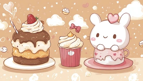 Whimsical Treats Unite: Towering Confections Meet Adorable Bunny Magic