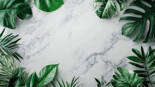 Marble hush beneath tropical leaves in quiet emerald orbit.