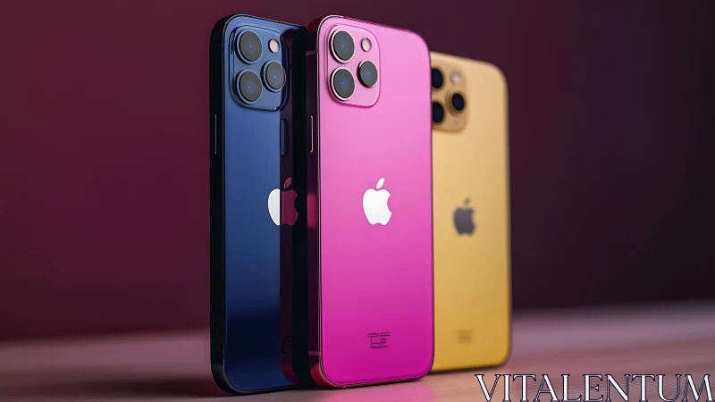 Gradient iPhones: Blue, Pink, and Gold Premium Devices.
