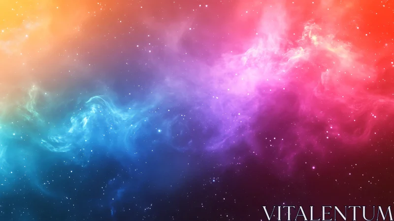 Multicolored nebula cloud with scattered stars in space.