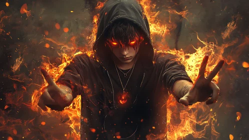 Pyrokinetic hooded caster with infernal ocular ignition.